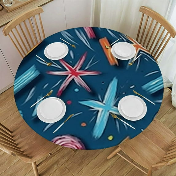 HAOXIT Round Table Cover Elastic Tablecloth Color Heart Love Romantic Sketch Suitable for Dining Table and Card Table 38-42