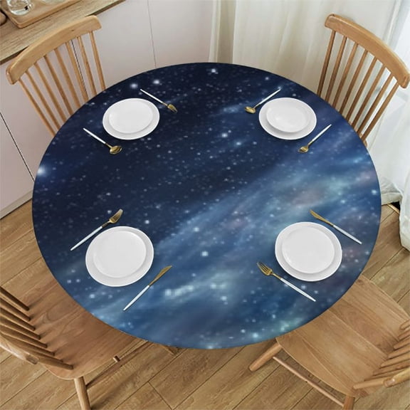 HAOXIT Round Tablecloth, Astral Cluster Theme Mystery, Circle Table Cloth Cover for Dining Room Kitchen Decoration, Blue Black White 31-35
