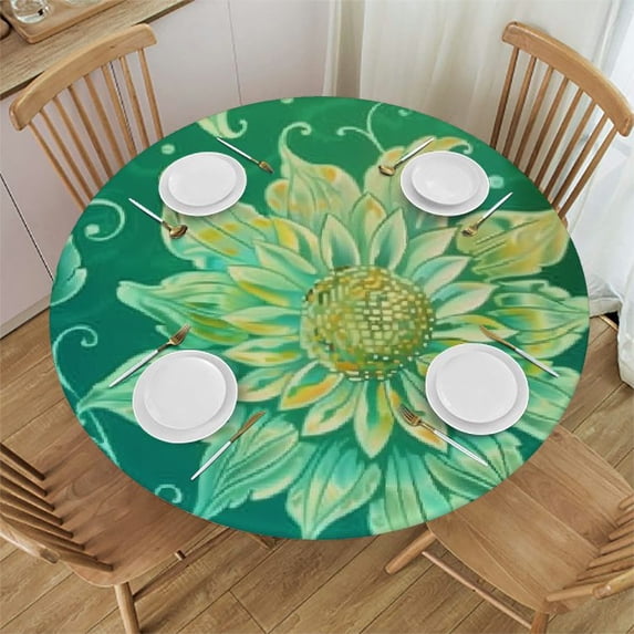 HAOXIT Round Tablecloth Beautiful Floral Table Cloths Waterproof Table Cover for Dining Holiday Banquet 31-35