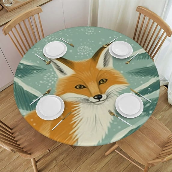 HAOXIT Round Tablecloth, Christmas Snow Decorative Polyester Table cloths,Waterproof Table Cover for Home,Holiday,Party,Indoor and Outdoor 38-42