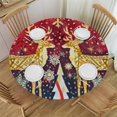 thumbnail image 1 of HAOXIT Round Tablecloth Circular Table Cover Christmas Pattern with White On Red Background for Buffet Table, Home,Parties, Holiday Dinner 54-58, 1 of 8