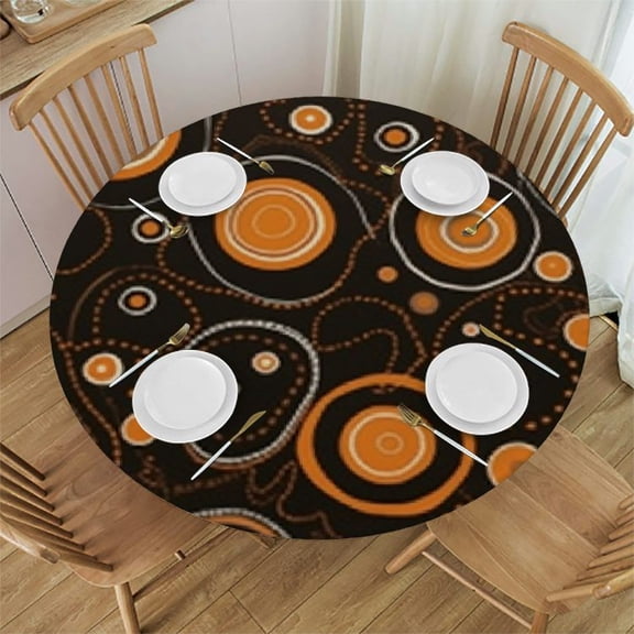 HAOXIT Round Tablecloth Dotted Circles Table Cloths Waterproof Table Cover for Wedding Party Dining Holiday Banquet 42-46