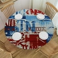 thumbnail image 1 of HAOXIT Round Tablecloth with Flannel Backing, Celebrate America Patriotic, Indoor Outdoor Waterproof Table Cover for Summer Barbecue Party, Blue Stars and Stripes, 1 of 8