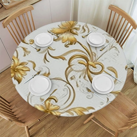 HAOXIT Round Tablecloth Floral Branches Medieval Royal Style Vivid Table Cloth Polyester Tablecloths for , Parties, 38-42