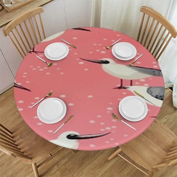 HAOXIT Round Tablecloth, Graphic Design of Tropical Birds on Polka Dotted Coral Background , Circle Table Cloth Cover for Dining Room Kitchen Decoration 31-35