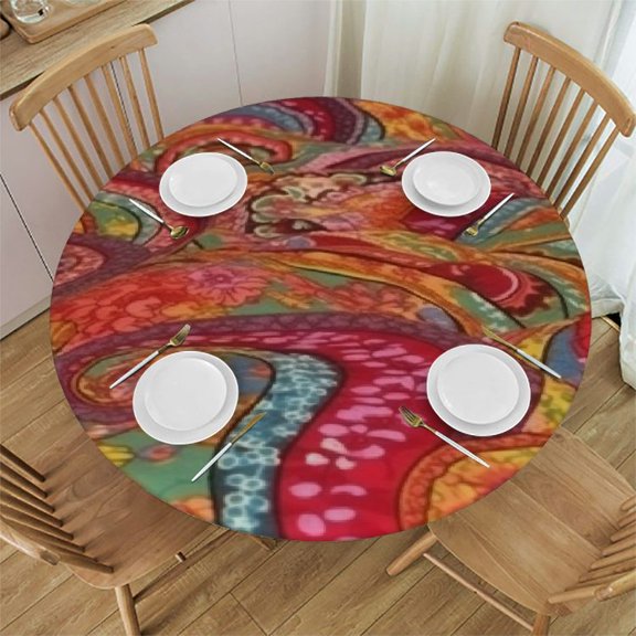HAOXIT Round Tablecloth, Graphic Design of Tropical Birds on Polka Dotted Coral Background , Circle Table Cloth Cover for Dining Room Kitchen Decoration 38-42