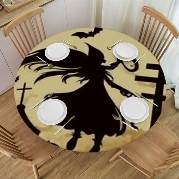 HAOXIT Round Tablecloth,Halloween Witch Hands Orange Decorative Polyester Table cloths,Waterproof Table Cover for Home,Holiday,Party,Indoor and Outdoor 38-42