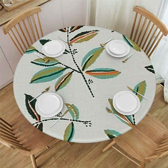 HAOXIT Round Tablecloth - Linen Fabric Table Cloth - Washable Table Cover with Dust-Proof Wrinkle Resistant for Restaurant, Picnic, Bistro, Indoor and Outdoor Dining, 31-35