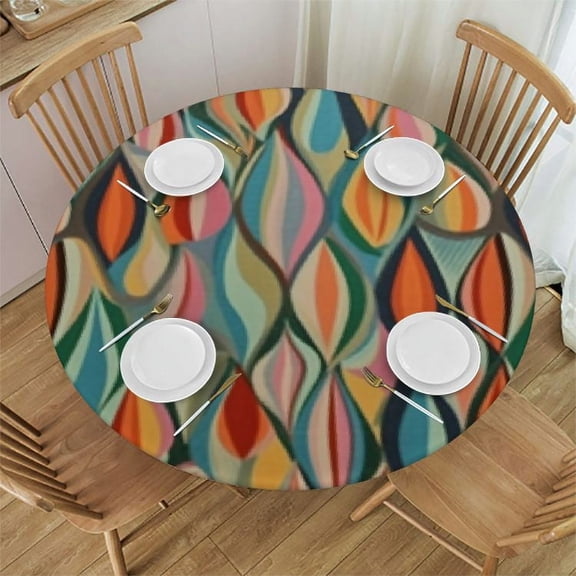 HAOXIT Round Tablecloth, Mosaic Portuguese Mediterranean Effect, Round Table Cover for Dining Room Kitchen Decor