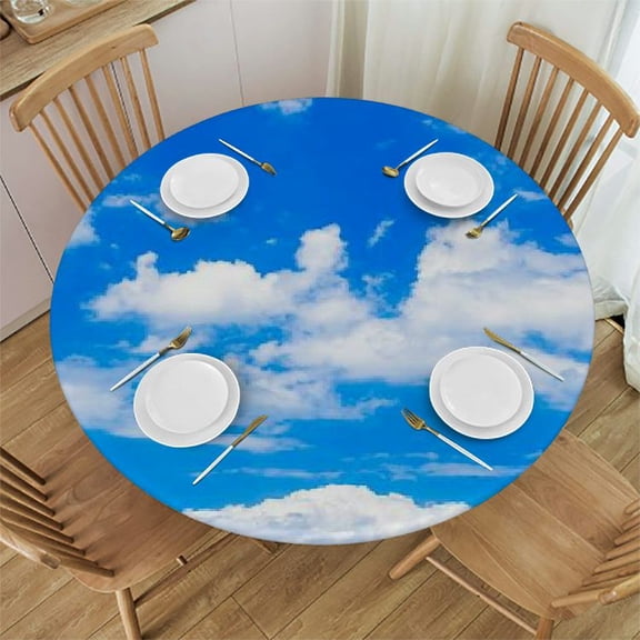 HAOXIT Round Tablecloth, Nature Theme Dandelion Flowers White Flying Fluff , Circle Table Cloth Cover for Dining Room Kitchen Decoration, White Ceil 46-50