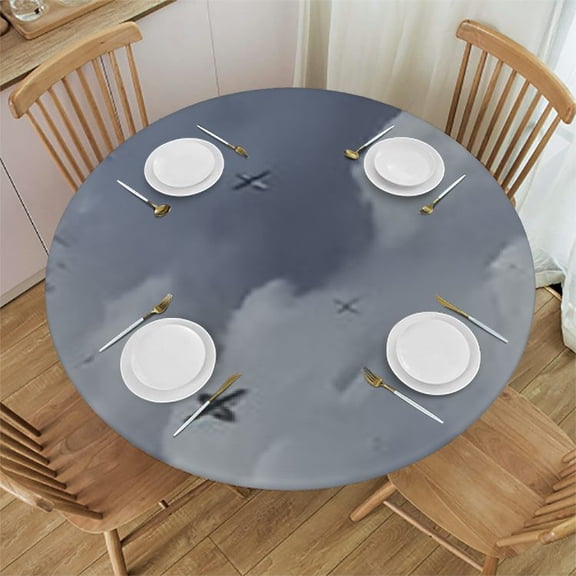 HAOXIT Round Tablecloth, Nature Theme Dandelion Flowers White Flying Fluff , Circle Table Cloth Cover for Dining Room Kitchen Decoration, White Ceil 46-50