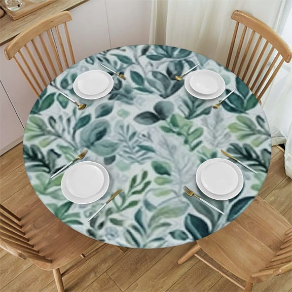 HAOXIT Round Tablecloth Sage Green Leaf Table Cloths Waterproof Table Cover for Dining Holiday Banquet 31-35