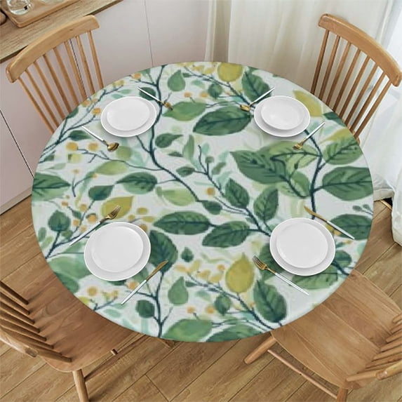 HAOXIT Round Tablecloth Sage Green Leaf Table Cloths Waterproof Table Cover for Dining Holiday Banquet 54-58