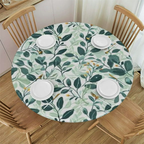 HAOXIT  Round Tablecloth Sage Green Leaf Table Cloths Waterproof Table Cover for Wedding Party Dining Holiday Banquet 54-58