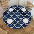 thumbnail image 1 of HAOXIT Round Tablecloth, Shell Pattern with Half Lines Like Ocean Waves Nautical Modern Illustration, Dining Room Kitchen Round Table Cover, 1 of 8
