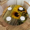 thumbnail image 1 of HAOXIT Round Tablecloth Sunflower Table Cover Retro Sunflowers On Wooden Board Table Cloth for Round Tables Decorative Tablecloth for Dining Party Camping 31-35, 1 of 8