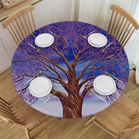 HAOXIT Round Tablecloth, Tree with Branches Eastern Moroccan Arch Retro Art Design, Round Table Cover for Dining Room Kitchen Decor