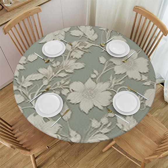 HAOXIT Round Tablecloth Vintage Stylized White Color Polyester Tablecover, Anti-wrinkle and smooth Table Cloth for Kitchen/Home Decoration 38-42
