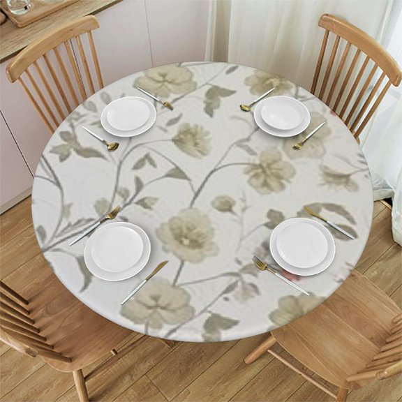 HAOXIT Round Tablecloth Vintage Stylized White Color Polyester Tablecover, Anti-wrinkle and smooth Table Cloth for Kitchen/Home Decoration 46-50