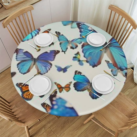 HAOXIT Round Tablecloth Washable Polyester Trim,Summer Kitchen Circle Table Cloth Cover for Party Dinning Tabletop Home Decor 54-58