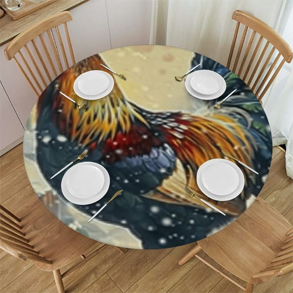 HAOXIT Round Tablecloth Wrinkle Resistant Tabletop Texture Floral Table Cover Decoration for Dining Kitchen Picnic Party Decor 42-46