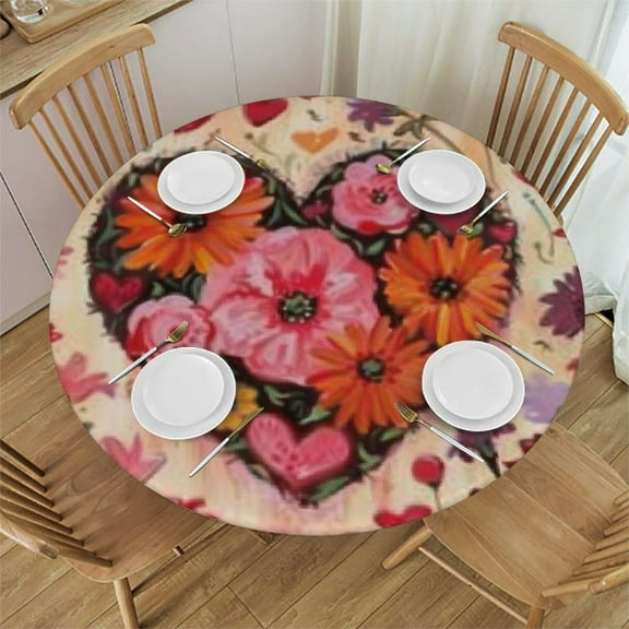 HAOXIT Round Tablecloth with Elastic Edge, Washable Decor Table Covers for Kitchen Dining Patio Parties (Fit for Round Table) 31-35