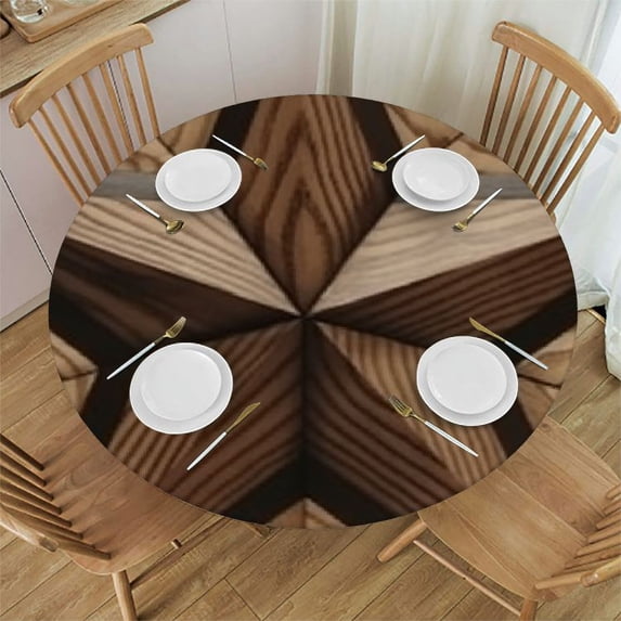 HAOXIT Round Tablecloth with Elastic Edge, Western in Wood Washable Decor Table Covers for Kitchen Dining Outdoor Parties (Fit for Round Table) 54-58
