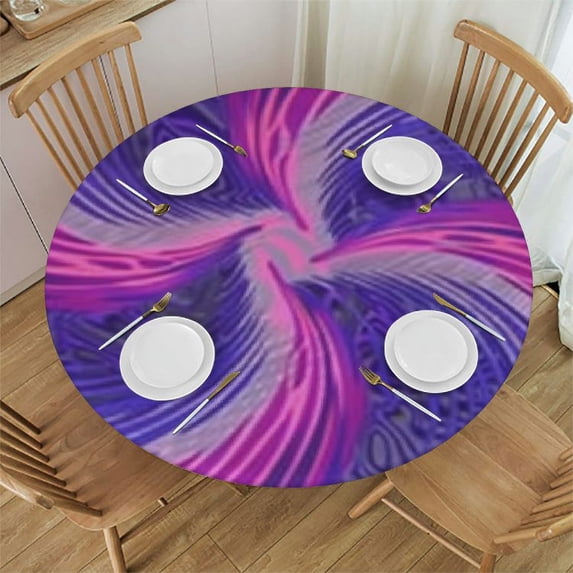 HAOXIT Round Waterproof Table Cover Compatible with Abstract Spiral Tie Dye Swirl Pink Blue Purple Tablecloth Fitted Elastic Edged Table Cover Fits Round Tables 54-58