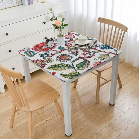 HAOXIT Ruby Square Summer Tablecloth, Block Print Floral Table Cloth for Dining Table, Parties, Weddings, Grand Millenial Decor 36*36