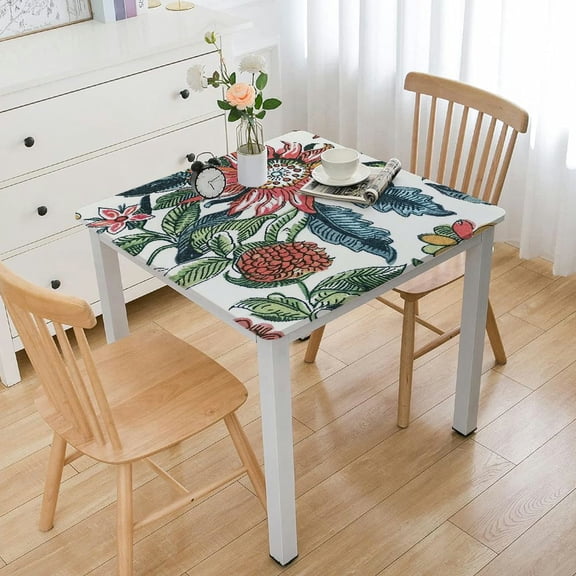 HAOXIT Ruby Square Summer Tablecloth, Block Print Floral Table Cloth for Dining Table, Parties, Weddings, Outdoors Grand Millenial Decor 36*36