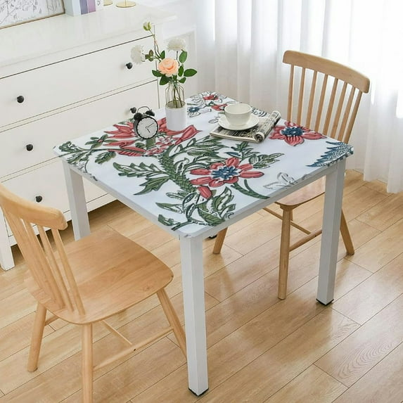 HAOXIT Ruby Square Summer Tablecloth, Block Print Floral Table Cloth for Dining Table, Parties, Weddings, Outdoors Grand Millenial Decor 36*36