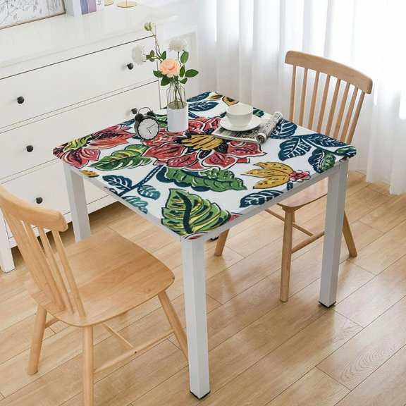 HAOXIT Ruby Square Summer Tablecloth, Block Print Floral Table Cloth for Dining Table, Parties, Weddings, Outdoors Grand Millenial Decor 40*40