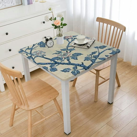 HAOXIT Rustic Flower Print Square Tablecloth, Machine Washable Cotton Linen Farmhouse Decor Table Cloth, Indoor Outdoor Vintage Table Cover for Daily Use 52*52