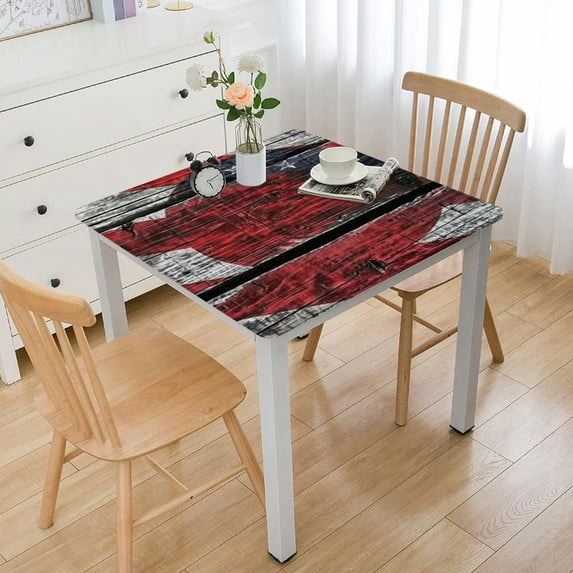HAOXIT Rustic Square Tablecloth Waterproof Fitted Table Cloth for Outdoor Indoor Picnic, Flag Print Wipeable Elastic Polyester Table Cover, Fits Square Tables 46*46