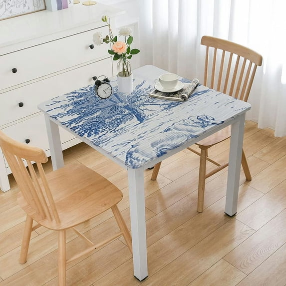 HAOXIT Rustic Tablecloth Classic French Village Printed Linen Fabric Table Cover Farmhouse Decoration Square Blue for Kitchen Dining 52*52