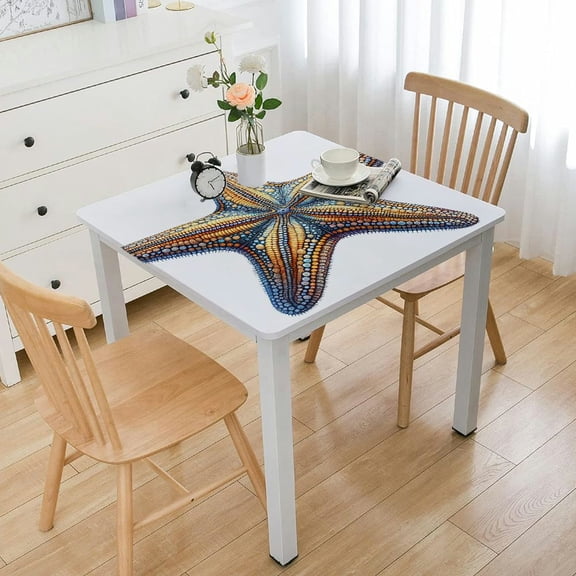 HAOXIT , Sand Shells Oil-Proof Table Cloth, Theme Easy Clean Table Cover for Kitchen Dining Party Buffet Picnic White