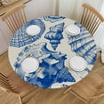 thumbnail image 1 of HAOXIT Sea Shells Tablecloth Vintage Blue Beautiful Sea Cockleshell Nautical Beach Round Table Cloth Washable Table Cover for Kitchen Dining Tabletop Decoration Round Tables 54-58, 1 of 8
