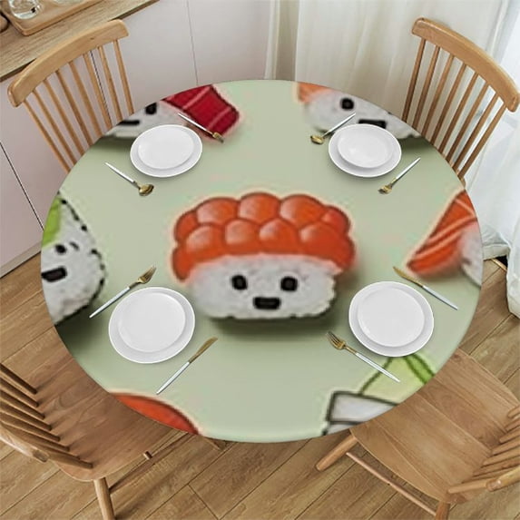 HAOXIT Seamless Japanese Food on White Round Table Cloth, Circle Table Dinner Tablecloth cover, Desk Cloth Cover for Home Party Wedding 38-42