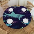 thumbnail image 1 of HAOXIT Seamless Yellow Purple Turquoise Swimming Sharks on Dark Round Table Cloth, Circle Table  Dinner Tablecloth cover, Desk Cloth Cover for Home Party Wedding 42-46, 1 of 8