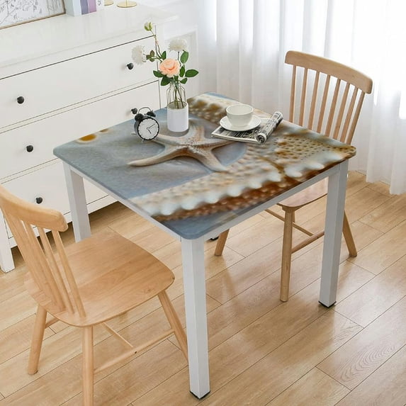 HAOXIT Seashells Table Cloth Seacoast Beach and Seashells Rectangle Picnic Table Cover BBQ Table Cloths Polyester for Kitchen Restaurant Coffee Table 52*52