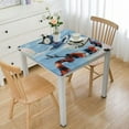 thumbnail image 1 of HAOXIT Seasons Greetings Joyful Snowmen in Christmas Forest on Blue Flannel Backed Vinyl Tablecloth 44''x44'', 1 of 7