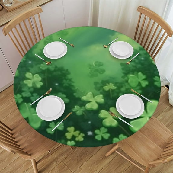 HAOXIT Shamrocks Green Round Tablecloths, Circular Table Cover Washable Polyester for Buffet Table, Parties, Holiday Dinner 31-35