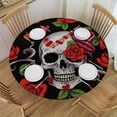 thumbnail image 1 of HAOXIT Skull Round Table Cloth,Old School Tattoo Round Tablecloth Decorative Fabric Table Cover for Dining Table, Buffet Parties 38-42, 1 of 8