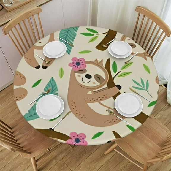 HAOXIT Sloth Cute Table Cloth Round Table Cover 31-35