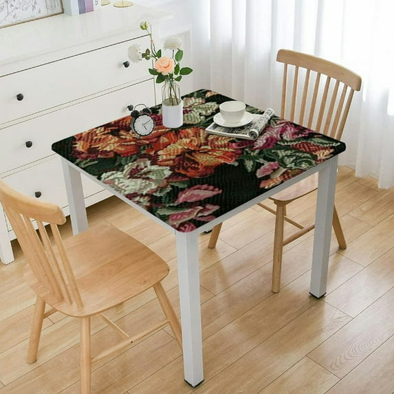 HAOXIT  Small Square Tablecloth Spring Floral Pattern Table Cloth with Tassels Vintage Washable Table Cover for Square Coffee Table 46*46