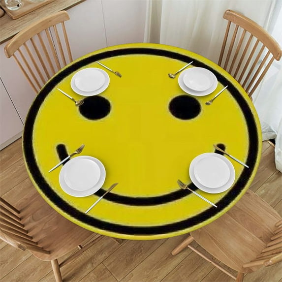 HAOXIT Smile Face Round Tablecloth, Grunge Vibrant Colored Scottish Folkloric Pattern with Cultural Retro Design, Dining Room Kitchen Round Table Cover