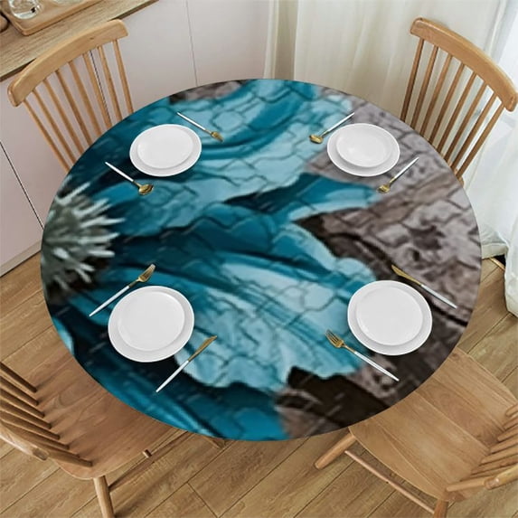 HAOXIT Snow Christmas Tree Tablecloth Neon Lights Birds Round Stain Resistant, Spillproof and Washable Table Cloth 38-42