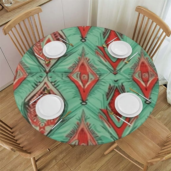 HAOXIT Southwestern Tablecloth, Peruvian Mexican Traditional Motifs in Pastel Colors, Round Table Cover for Dining Room Kitchen Decor