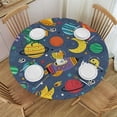 thumbnail image 1 of HAOXIT Space Dinosaur Astronaut Dinosaur Elastic Edged Fitted Round Tablecloth, Waterproof Oil Proof Polyester Table Cloth Decorative Fabric Table Cover for Dining Table 31-35, 1 of 8