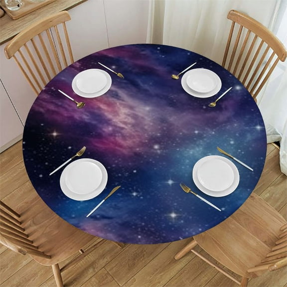 HAOXIT  Space Outdoor Round Tablecloth, Nebula Dark Galaxy with Luminous Stars and Cosmic Rays Astronomy Explore Theme, Decorative Washable Picnic Table Cloth